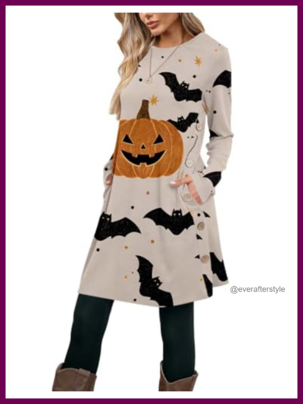 Poetsky Long Sleeve Mini Dress Pullover Swing Side Slit Pockets